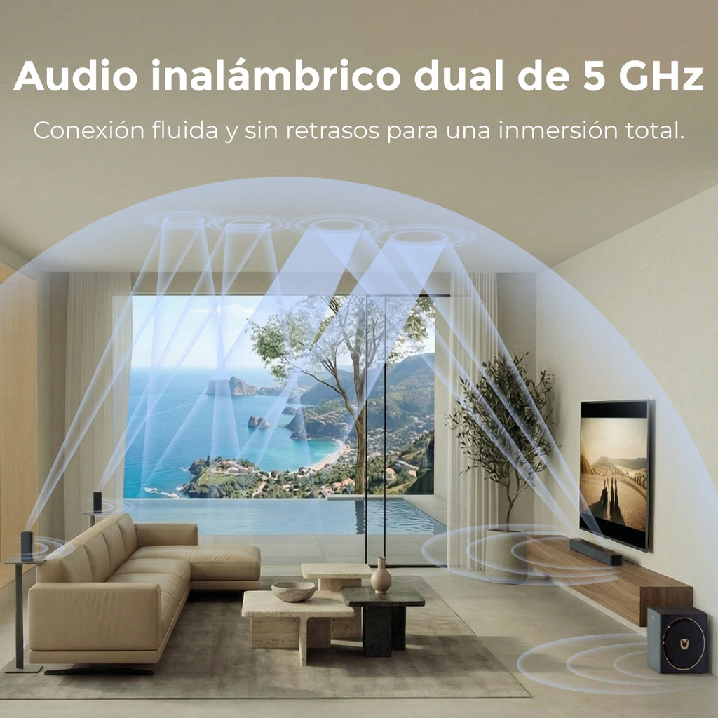 ULTIMEA Skywave X60 Barre de Son TV 7.1.4 Canaux de 840 W avec Dolby Atmos, Système de Son Surround avec Caisson de Basses Sans Fil de 8" et 2 Enceintes Surround Sans Fil, HDMI eARC, Contrôle via Application