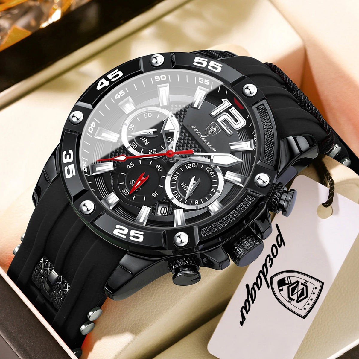 Reloj de pulsera para hombre POEDAGAR, estilo juvenil y moderno, cronógrafo, con fecha, esfera grande, de cuarzo, resistente al agua, luminoso, estilo militar