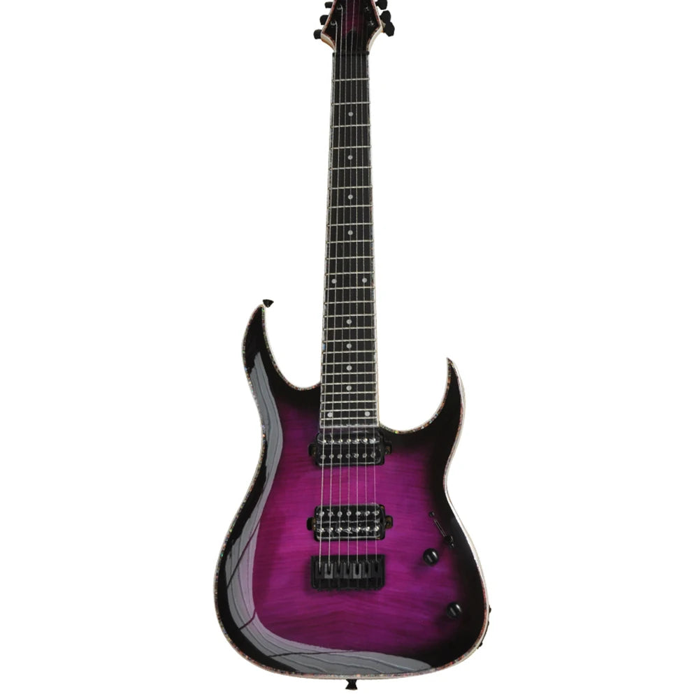 Guitarra Eléctrica Flyoung de 7 Cuerdas, Color Morado, Mástil a Través del Cuerpo, Tipo Floyd, con Diapasón de Palisandro, 24 Trastes