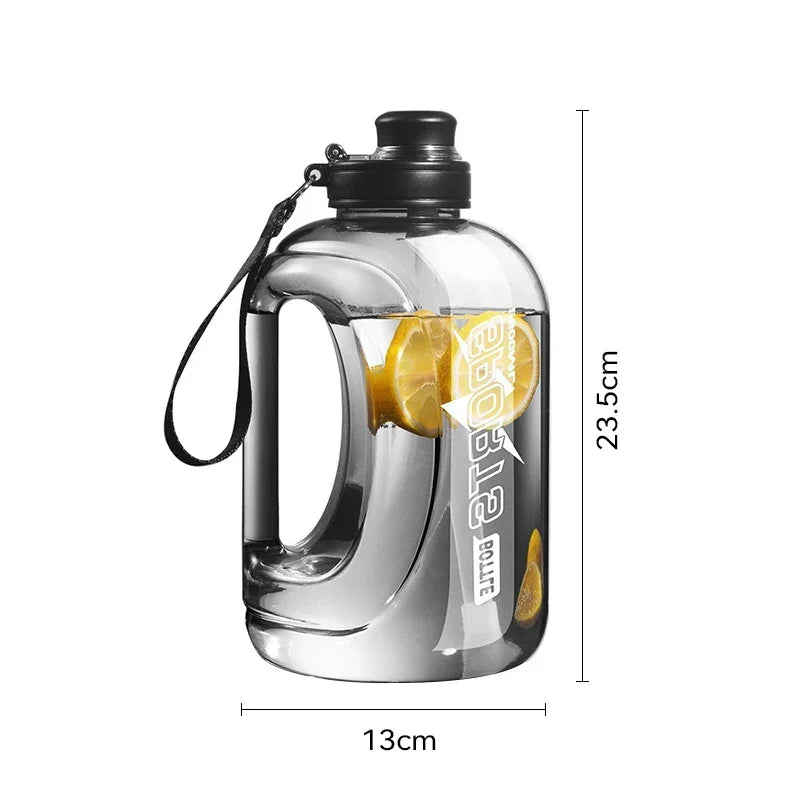 Nueva botella de agua de gran capacidad de 1,8l, taza de gran barriga, botella de agua deportiva, cubo de tonelada, taza espacial de plástico portátil para estudiantes