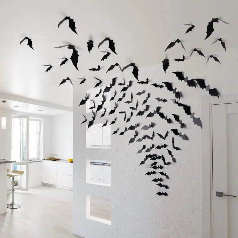 Decoración de Murciélagos 3D para Halloween, Adhesivo de Pared con Luz Púrpura/Sin Luz, Luz Nocturna de Murciélagos para Fiesta de Halloween, Decoración Espeluznante, Artículos Festivos