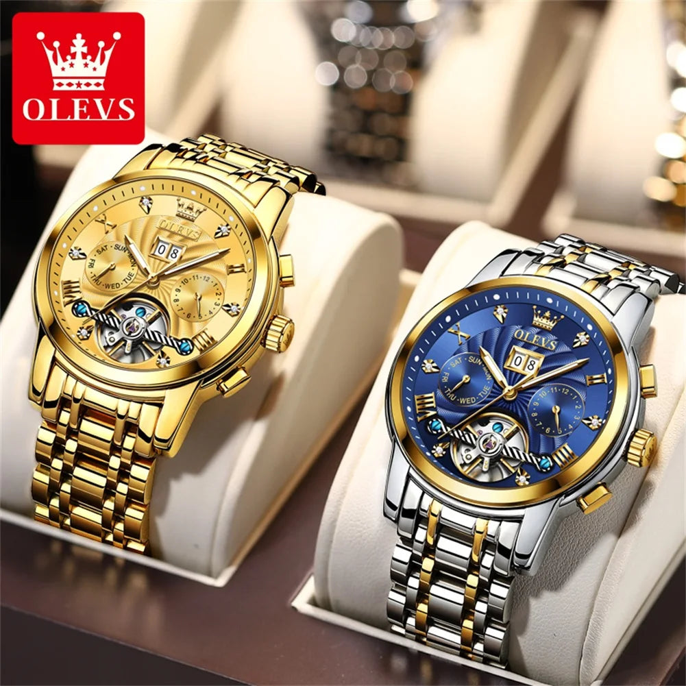 OLEVS 9910 Reloj mecánico automático multifuncional de lujo para hombre, reloj con fecha y día, regalo para hombre, resistente al agua y luminoso