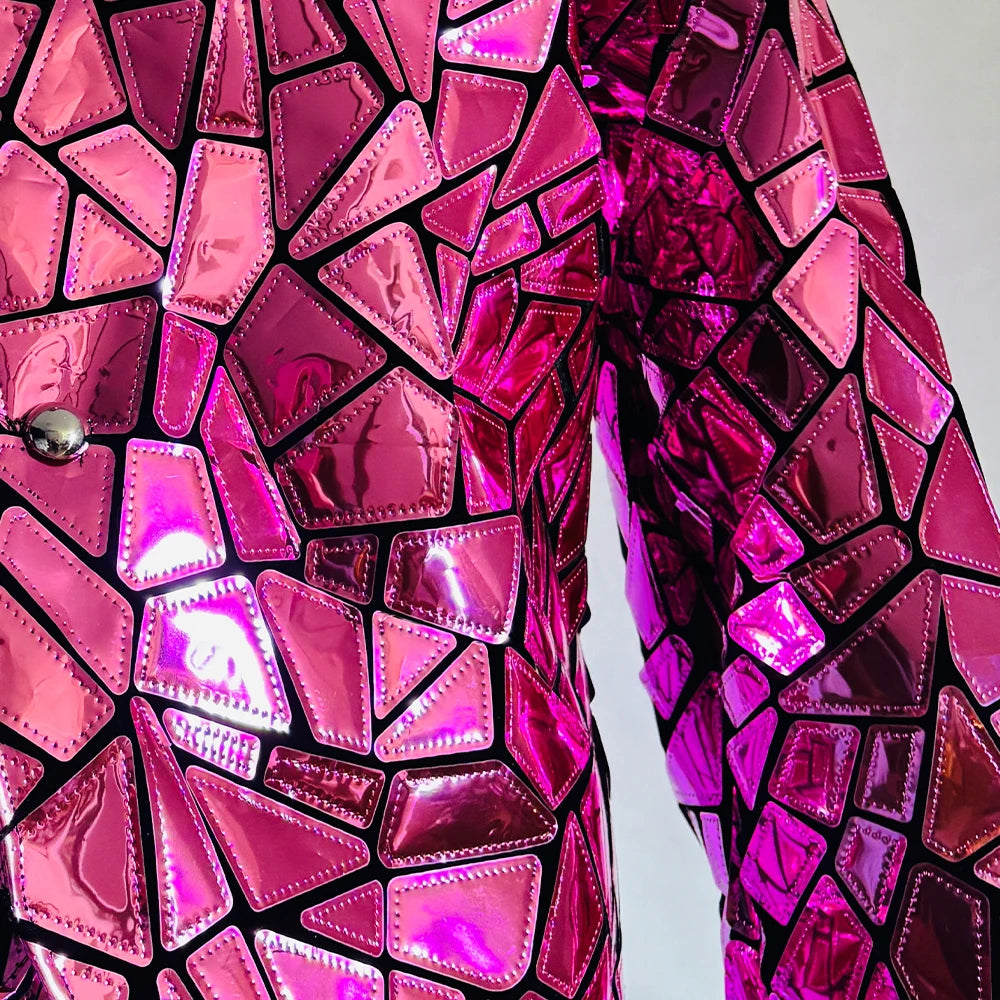 Traje de robot con iluminación LED, revestimiento de espejo, diseño geométrico, para espectáculos de DJ, bares y escenarios.