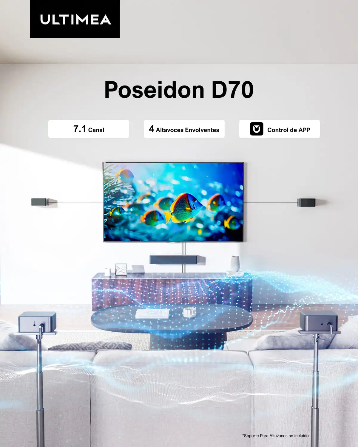 Barra de Sonido Envolvente ULTIMEA 7.1, Sistema de Sonido Envolvente Virtual 3D con Subwoofer, 2 Altavoces Traseros, Altavoces para TV de Cine en Casa, Negro