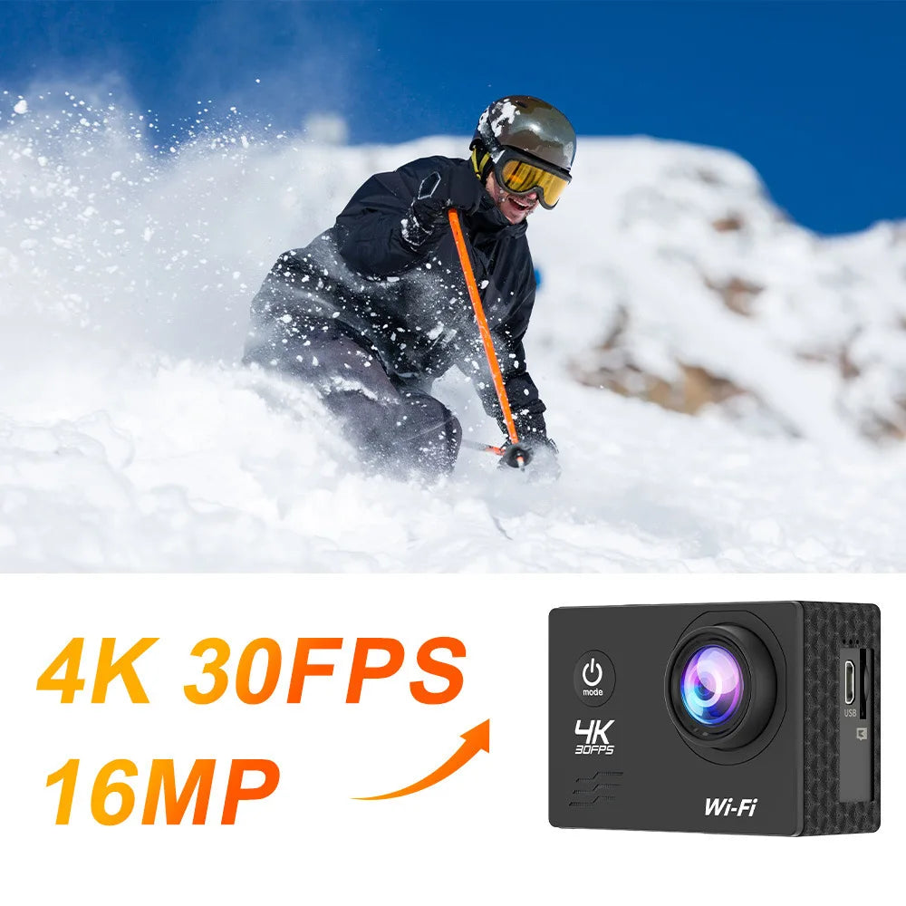 Cámara de acción 4K/30fps Ultra HD con WiFi y pantalla de 2.0 pulgadas 170 °   Cámaras de grabación de video para casco impermeable subacuático, cámara deportiva para exteriores