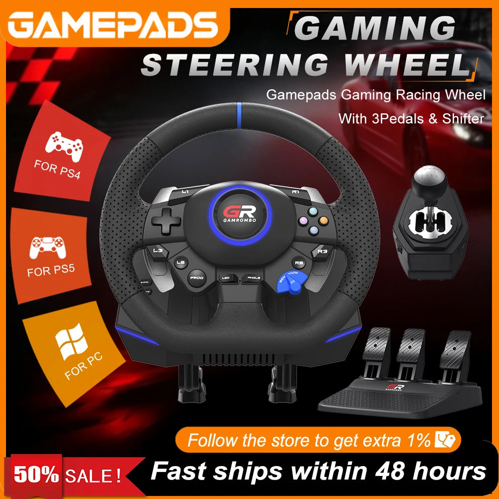 Volante de carreras para juegos PS5/PS4/PC, 270° y 900°, con efecto RGB, macro F127, simulador con conjunto de 3 pedales y palanca de cambios