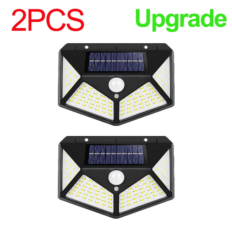 1/2/4 unidades Lámparas solares de pared de 100 LED, luz solar exterior con sensor de movimiento, lámpara de calle alimentada por energía solar para jardín y luz nocturna