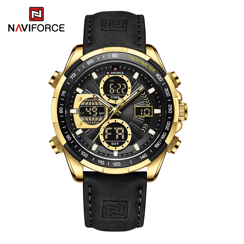 Relojes deportivos NAVIFORCE 2022 para hombre, resistentes, luminosos, de doble pantalla, cuarzo impermeable, correa de cuero genuino, Relogio Masculino
