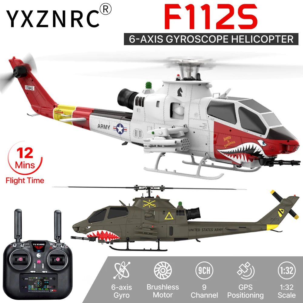 Helicóptero RC YUXIANG F112S, Avión de 9 Canales, Escala 1/32, Sin Escobillas, Giroscopio de 6 Ejes, Posicionamiento GPS, 12 Minutos de Tiempo de Vuelo, con Radar Láser y Flujo Óptico