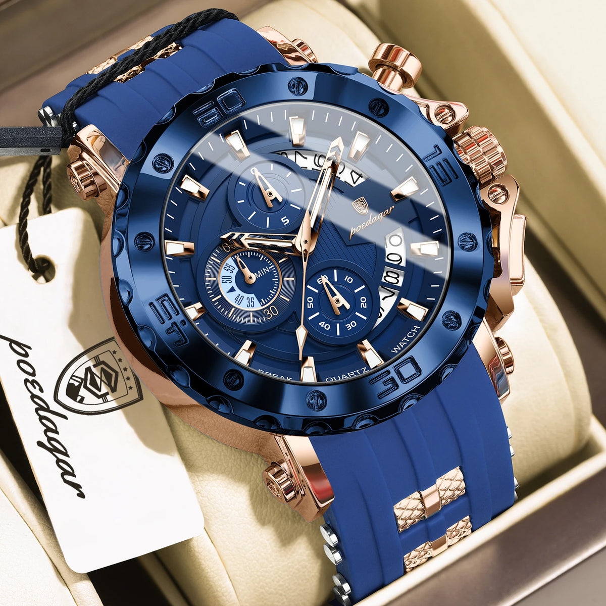 Reloj para hombre POEDAGAR Youth Sports, cronógrafo, fecha, resistente al agua, luminoso, correa de silicona, cuarzo, moderno, reloj para hombre