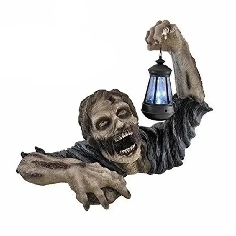 1 pieza de decoración de terror de zombi que gatea para Halloween, figura decorativa de zombi con luz LED y farol para exteriores