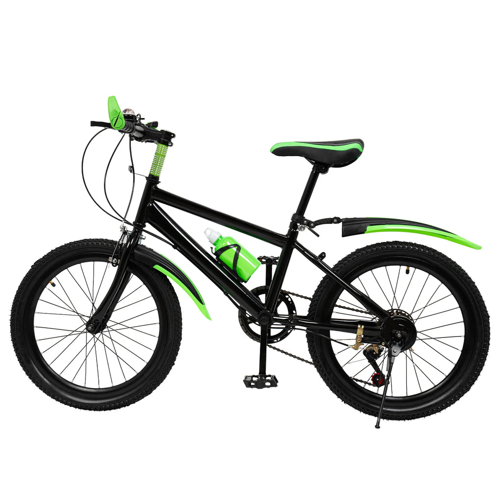 Bicicleta de montaña de 20 pulgadas, 7 velocidades, bicicleta infantil con sillín ajustable, guardabarros, portabidón y bidón para niños y niñas de 8 a 13 años