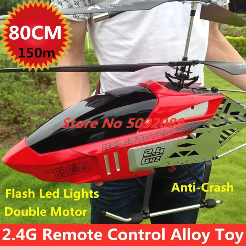 Helicóptero Eléctrico de Control Remoto de Aleación Súper Grande de 80 CM, 2.4G, 150M, Resistente a Impactos, con Iluminación LED y Motor Dual
