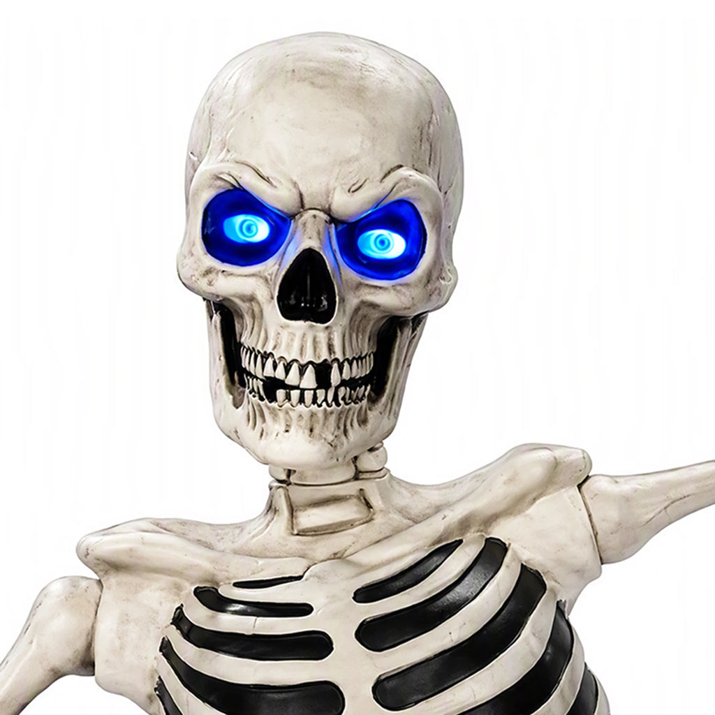 Accesorio de calavera gigante de cementerio para Halloween, rompiendo el suelo, con ojos LED brillantes y brazos ajustables, decoración de jardín para exteriores