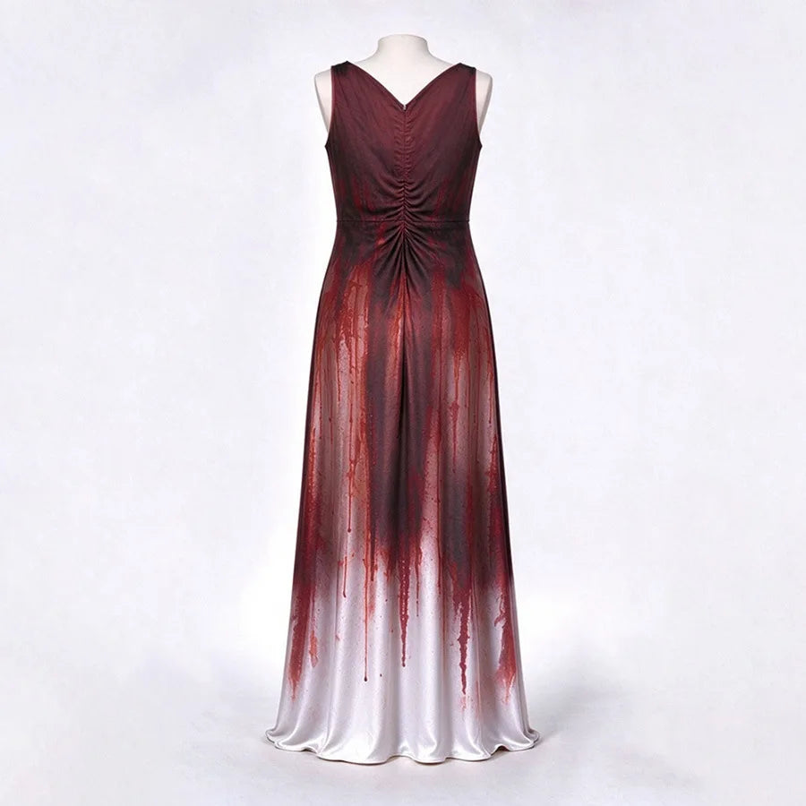 Disfraz Carrie White 2026 Nueva Serie Reina del Baile Sangrienta Mujer Halloween Cosplay Vestido Largo Con Tiara Corona Manchas de Sangre Fiesta de Terror
