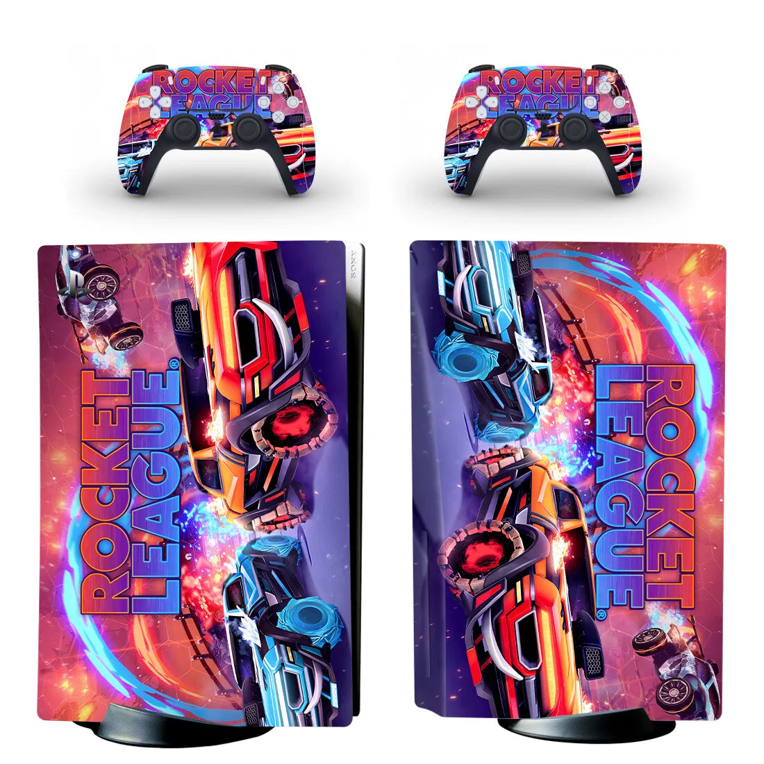 Pegatina adhesiva de vinilo para consola PS5 y 2 mandos, diseño de Rocket League, edición disco