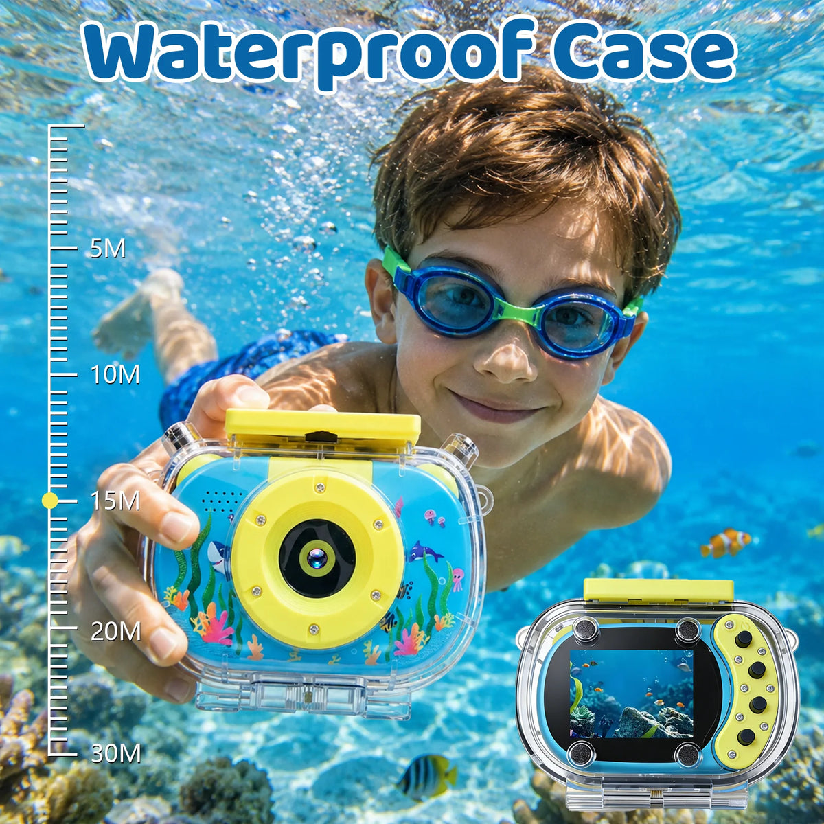 Cámara Sumergible para Niños, Digital 1080P con Zoom Digital 10X, Pantalla Fácil de Usar para Niños, Fotografía Digital a Prueba de Agua