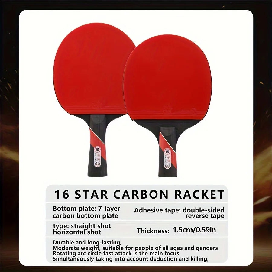 Raqueta de Tenis de Mesa Oficial de 16 Estrellas, Paleta Individual Profesional, Estilos Penhold y Shakehand, Fibra de Carbono Genuina para Competición