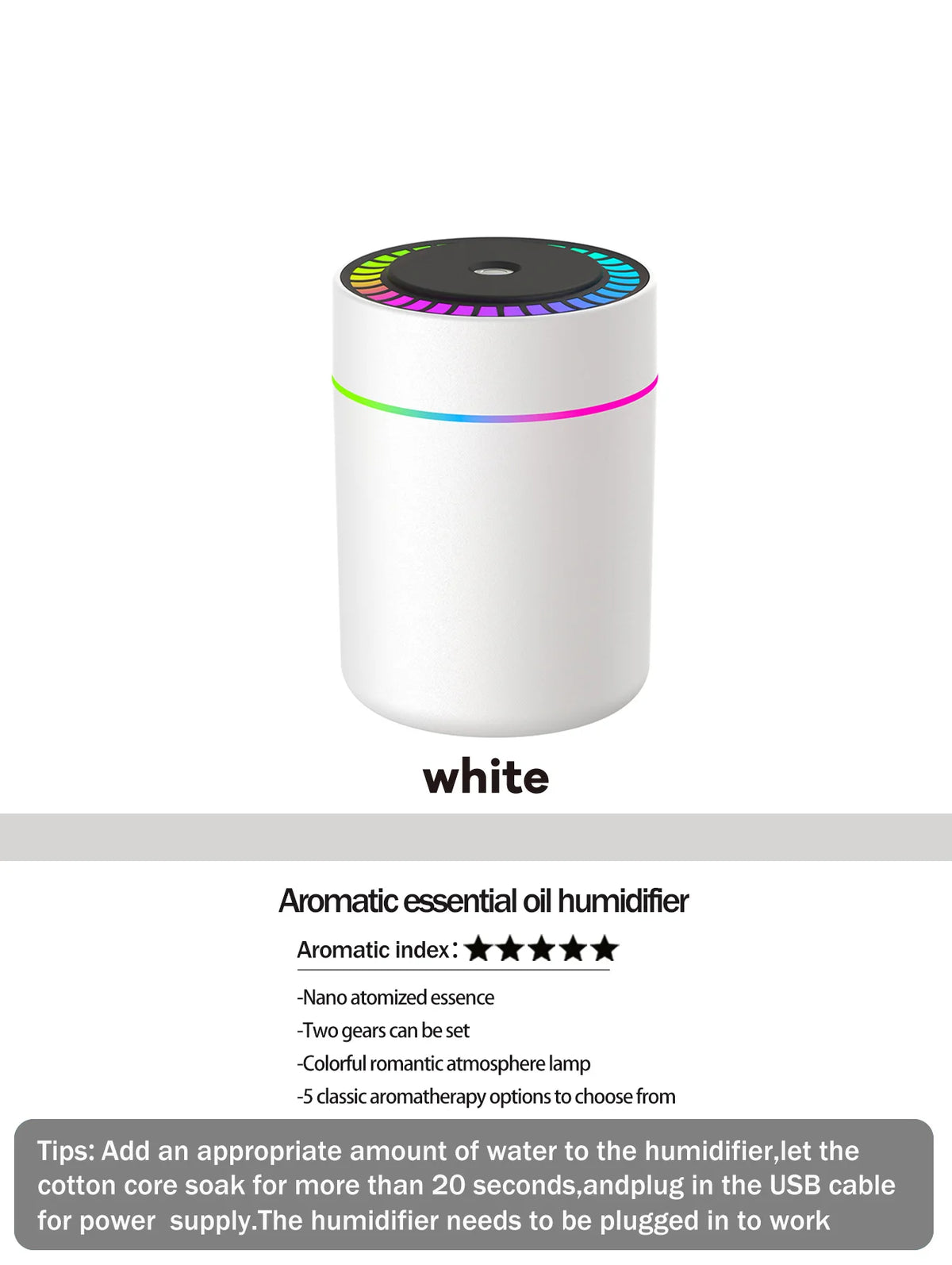 Difusor de aromaterapia de 180ml, humidificador, aceite esencial de aromaterapia, purificador de aire, coche para dormir, llevar en casa, luz LED de 7 colores