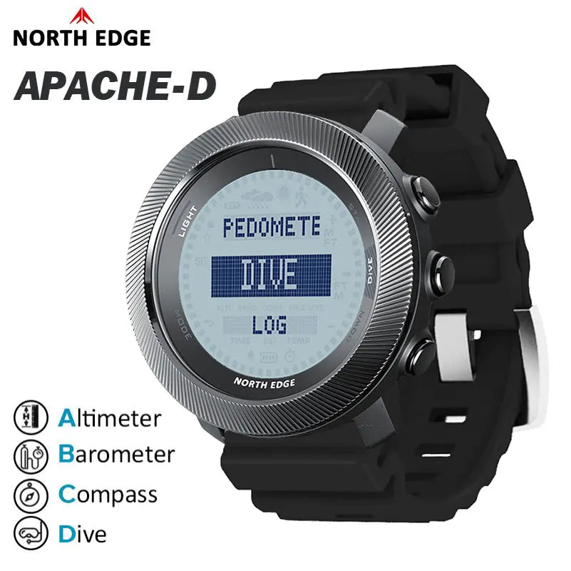 Reloj para hombre NORTH EDGE APACHE-D, reloj de buceo libre, reloj digital deportivo, altímetro, barómetro, brújula, hora mundial, resistente al agua 100M
