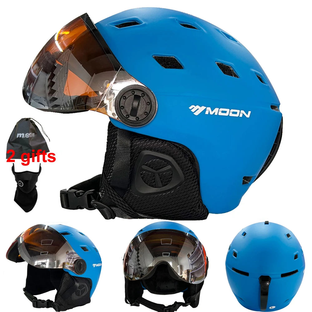 MOON-casco de esquí moldeado integralmente, gafas de PC + EPS, de alta calidad, para deportes al aire libre, esquí, Snowboard, monopatín