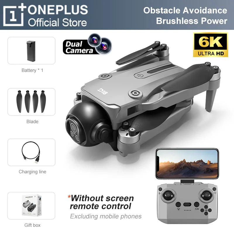 Dron OnePlus D18 con Cámara Dual 8K Aérea HD, Evitación Inteligente de Obstáculos, Motor sin Escobillas, GPS de Retorno y Control Remoto con Pantalla
