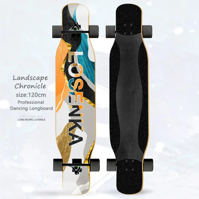 Patineta Completa para Mujer, Longboard de 110/120 cm, Tabla de Madera de Arce de 7 Capas, Ruedas de PU, para Principiantes, Freestyle, Baile Callejero