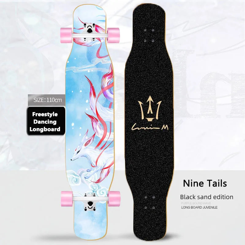 Patineta Completa para Mujer, Longboard de 110/120 cm, Tabla de Madera de Arce de 7 Capas, Ruedas de PU, para Principiantes, Freestyle, Baile Callejero