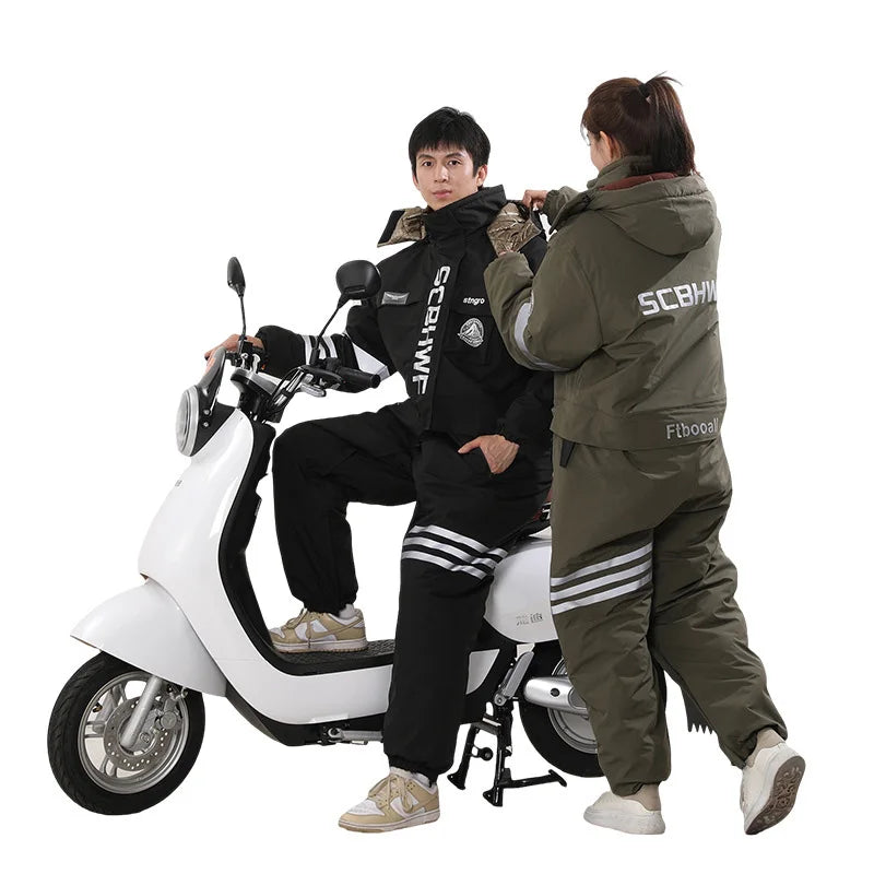 Ropa de motociclismo a prueba de frío, mono grueso de felpa de invierno con cremallera en la cadera, traje de esquí para pesca al aire libre para hombres y mujeres