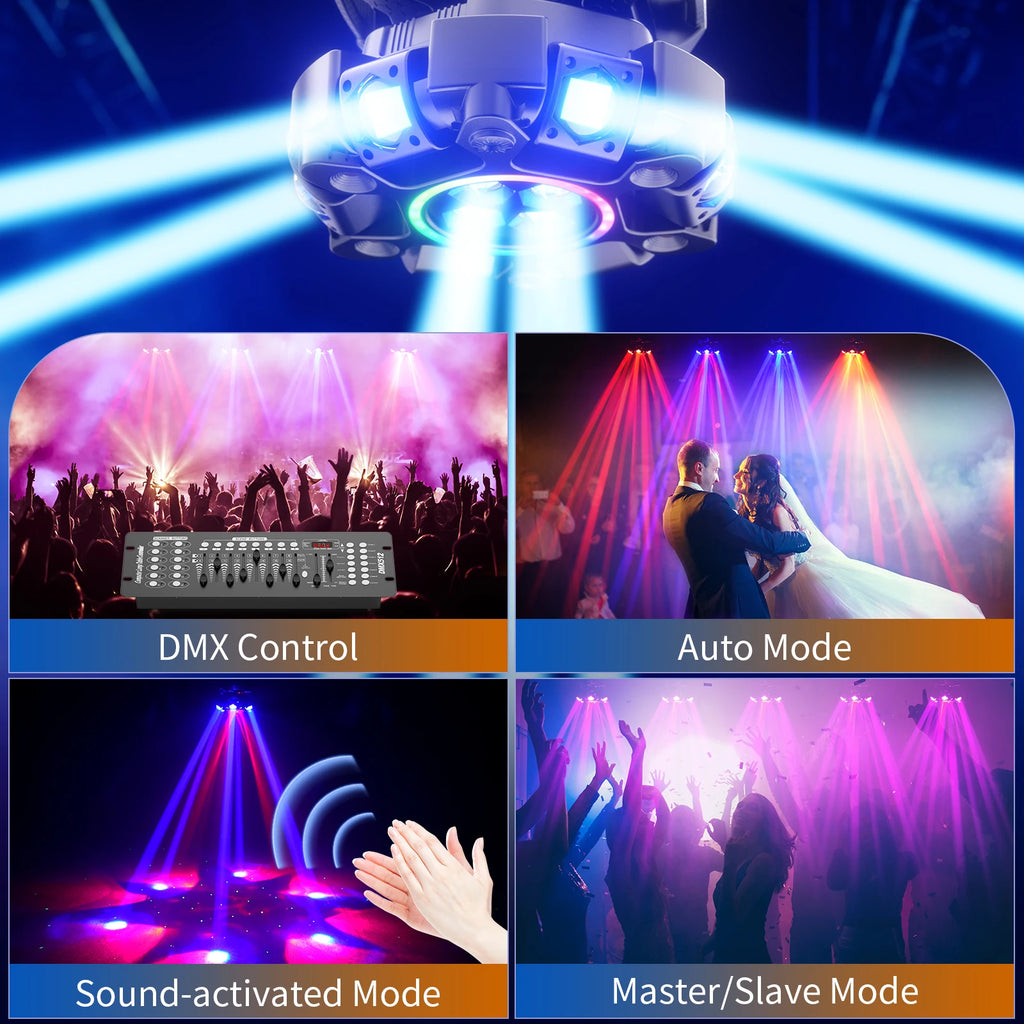 Rudderstar 150W Luces Móviles Bee Eye de 6 Brazos con Efecto de Haz RGBW, Luces Láser LED, Proyector de Iluminación para Escenario, Luz para Fiestas DJ