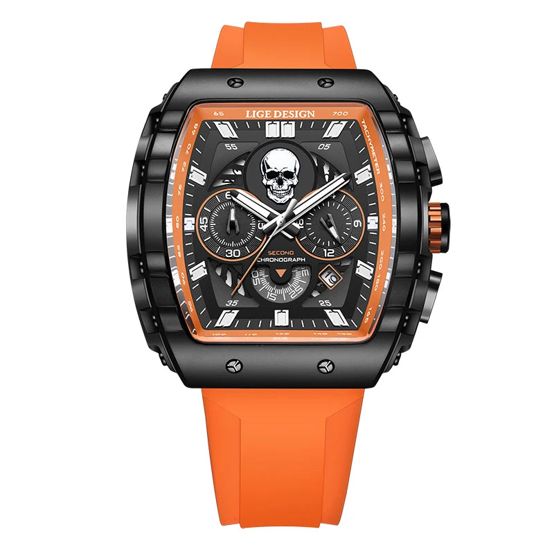 Reloj de hombre marca LIGE con esfera de calavera esqueleto, reloj deportivo militar para hombre, reloj de pulsera de cuarzo impermeable, casual, de moda y de lujo + caja