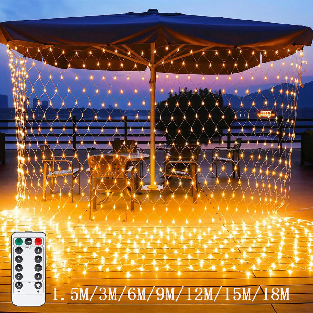 LED Festoon String Christmas Net Mesh Lights Fairy Curtain Garland Outdoor Waterproof 3M-18M For Party Garden Wedding Decoration