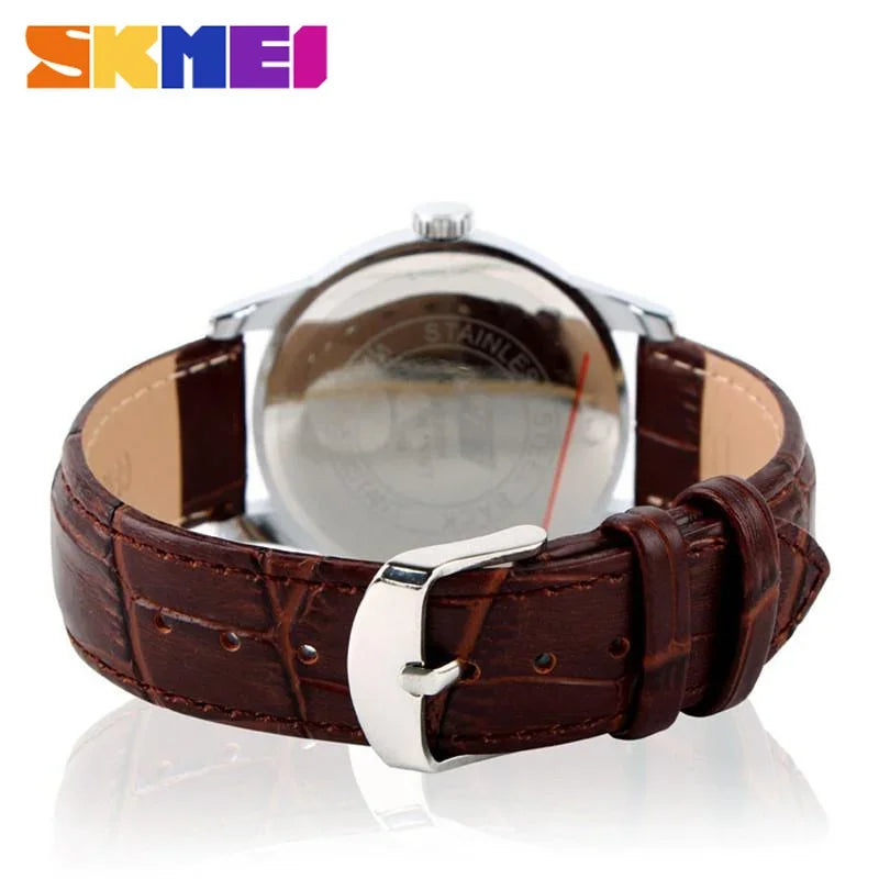Reloj de cuarzo para hombre Skmei, resistente al agua 3Bar, reloj de pulsera para hombre, marca superior de lujo con correa de cuero 9058