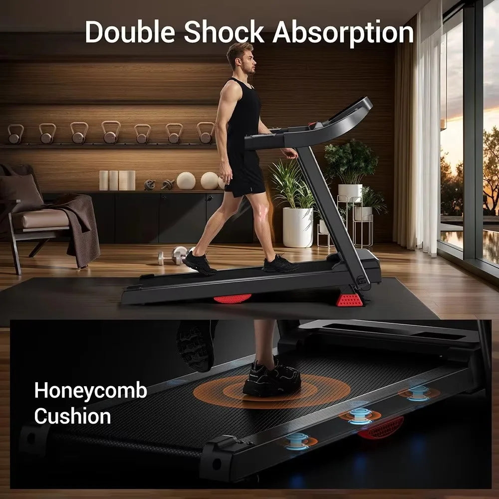 Caminadora plegable de 3,0 CV con inclinación del 15 %, velocidad de 14 km/h, controles inteligentes en el pasamanos, sensor de frecuencia cardíaca, doble sistema de absorción de impactos y banda de 5 capas para ejercicios