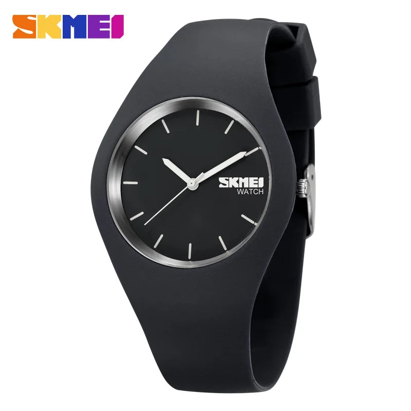 SKMEI Women Watches Man Silicone Strap 3Bar Waterproof Clock Quartz Wristwatches For Lady Fashion Casual Watch Female Gift 9068