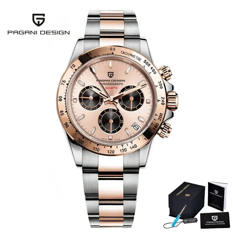 PAGANI DESIGN 2026 Nuevo Reloj de Cuarzo para Hombre de Lujo en Oro Rosa, Reloj de Pulsera Deportivo con Cronógrafo e Impermeable 100M para Hombre