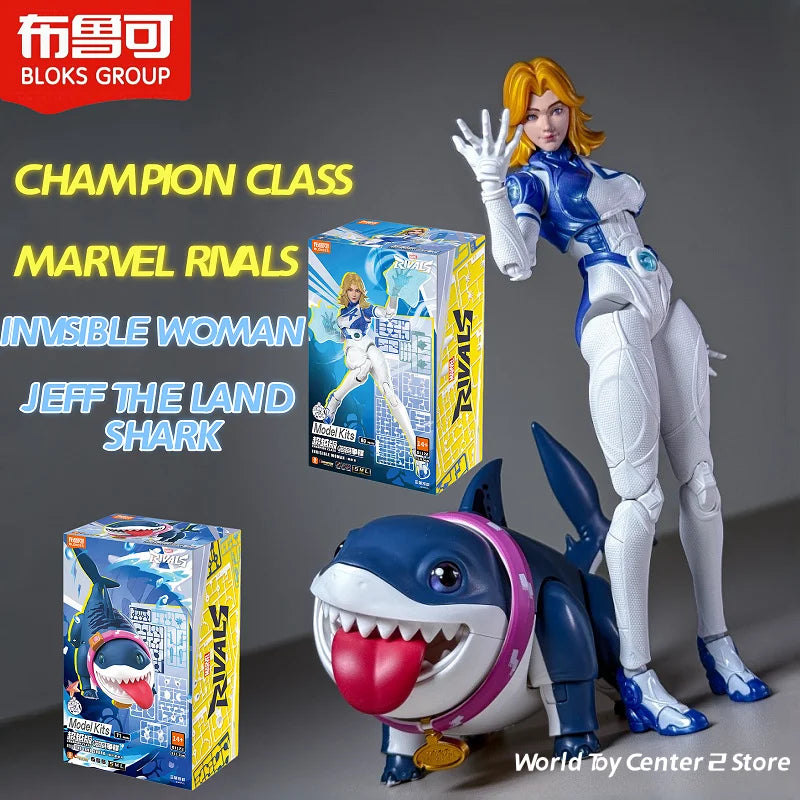 Blokees MARVEL RIVALS CHAMPION CLASS INVISIBLE WOMAN JEFF THE LAND SHARK Figuras de Acción Articuladas Juguetes de Modelo Ensamblables