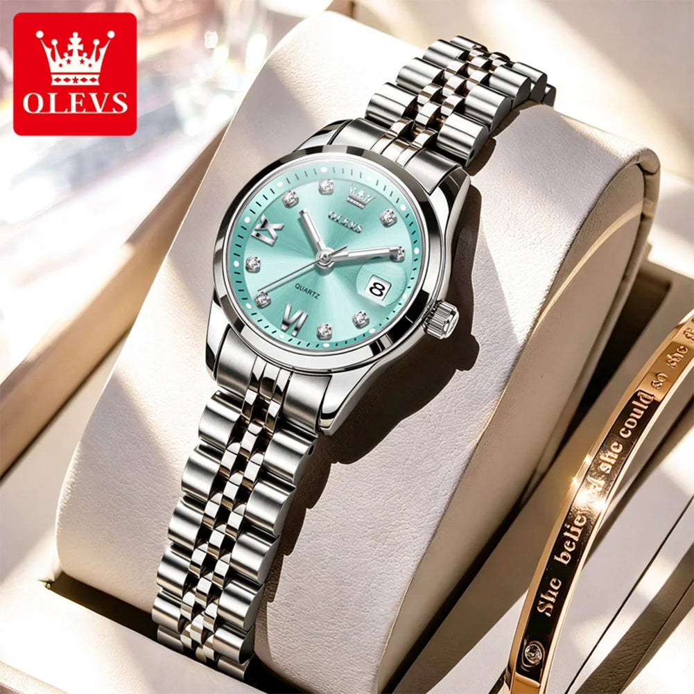 Reloj de pulsera para mujer OLEVS, clásico y elegante, de cuarzo original, acero inoxidable, resistente al agua, con calendario grande, luminoso, de lujo, modelo 7133