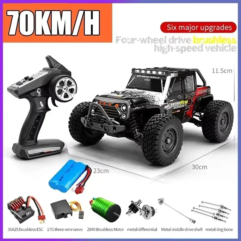 Coche teledirigido SCY16101 16102 de alta velocidad 70 km/h, coche teledirigido con tracción a las cuatro ruedas para niños, motor sin escobillas con LED