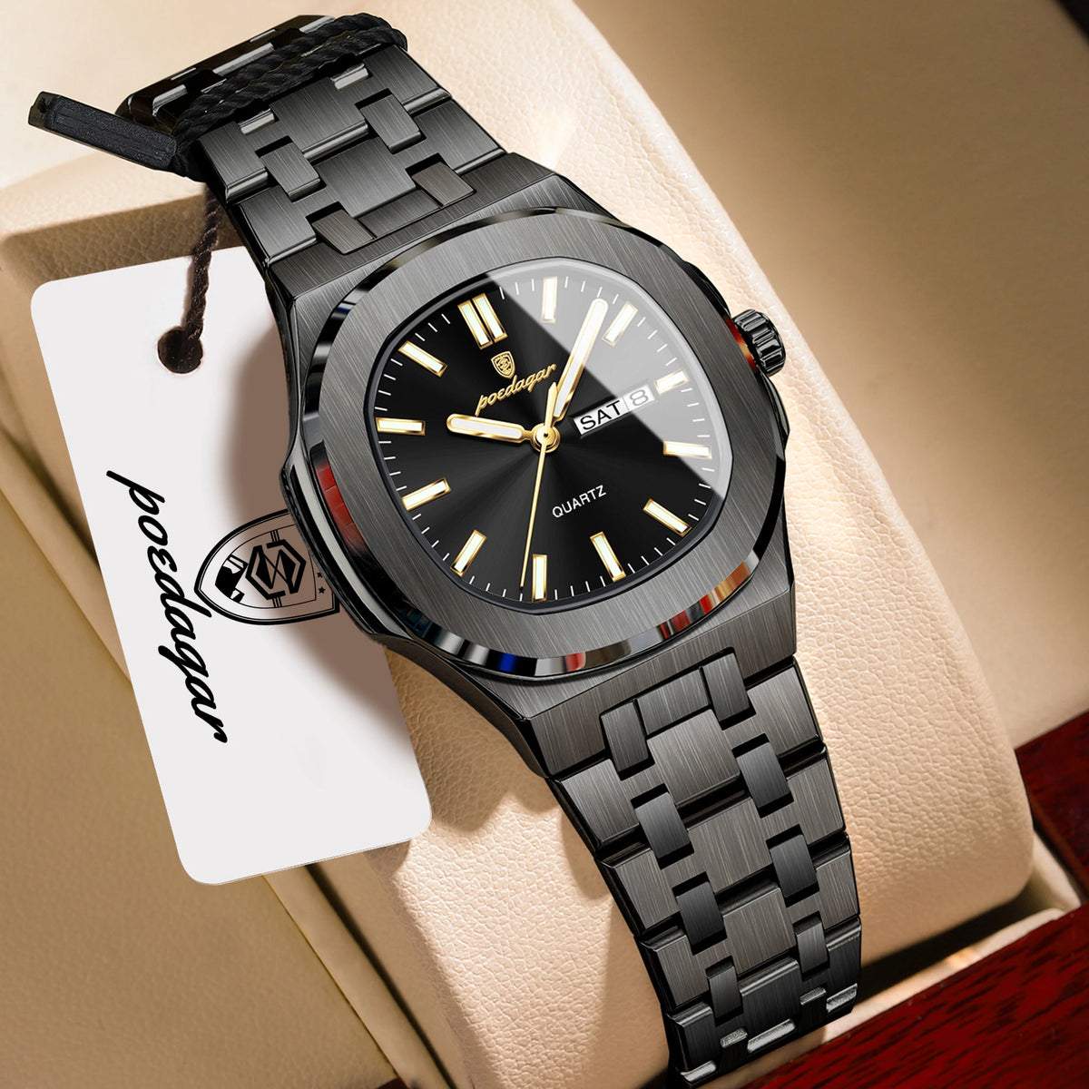Reloj de pulsera de moda POEDAGAR para mujer, luminoso, resistente al agua, con fecha y día, de cuarzo, elegante, de acero inoxidable, reloj para mujer, regalo