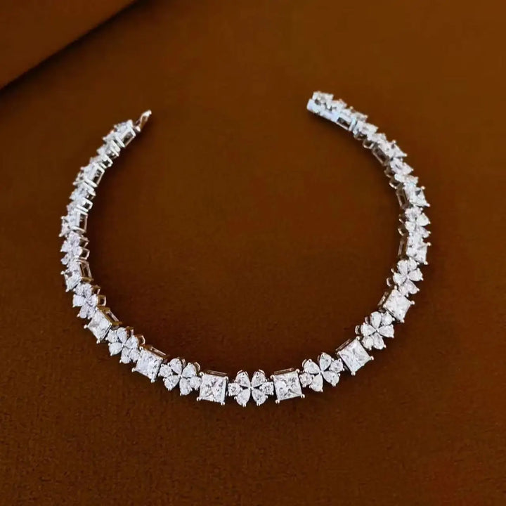 Pulsera de tenis con diamantes cultivados en laboratorio de 11.15ct en corte princesa, redondo y pera, de oro blanco macizo de 18K, D VS, regalo de aniversario para ella.