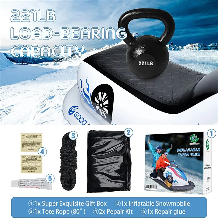 Bote Inflable Grande de 175 cm, Tubo de Nieve de Alta Elasticidad, Trineo Inflable para Esquí en Exteriores