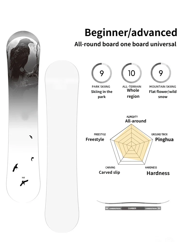 Tabla de Snowboard Profesional para Adultos, de Fibra de Carbono y Madera, para Invierno, Estilo All Around, Plana, con Diseño Floral, Marca New Crow