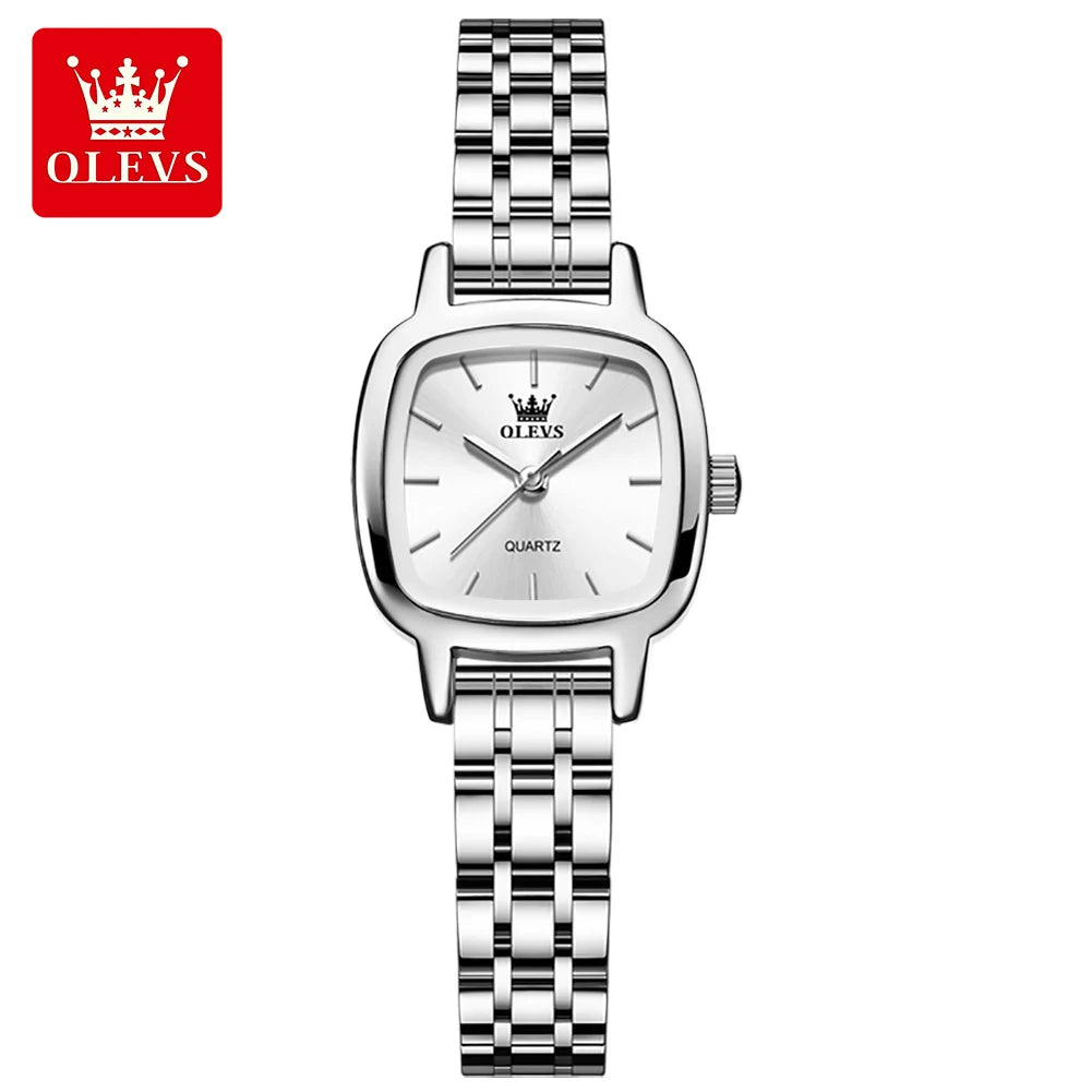 OLEVS 5675 NUEVO Reloj de Mujer Elegante Cuadrado Impermeable Reloj de Pulsera para Dama Regalos Correa de Acero Sólido Original Relojes de Cuarzo para Mujeres