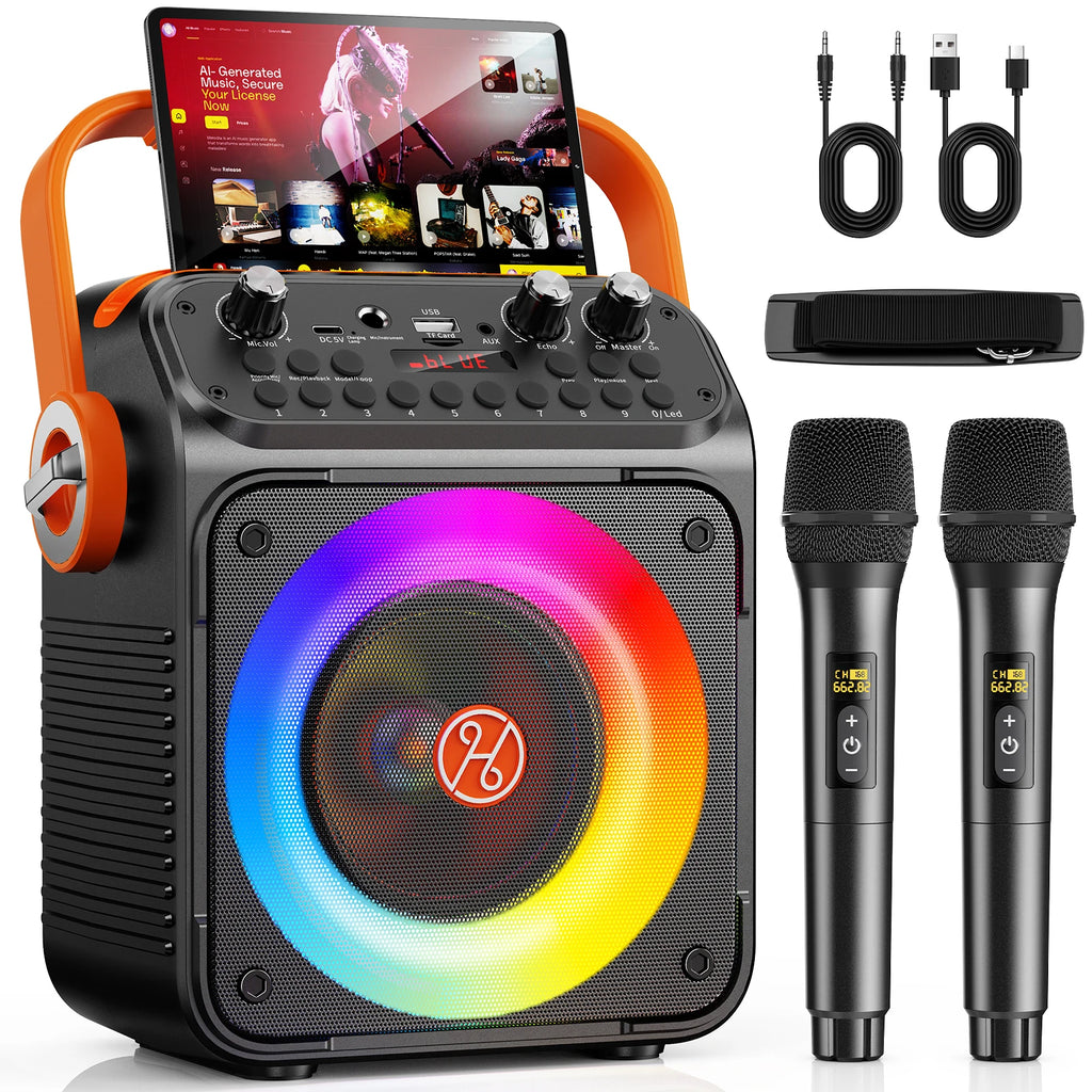 Altavoz Portátil Karaoke con Entrada USB/Tarjeta TF/Bluetooth/Aux, Función de Grabación, Altavoz Potente para Fiestas, Camping, Playa, Garaje