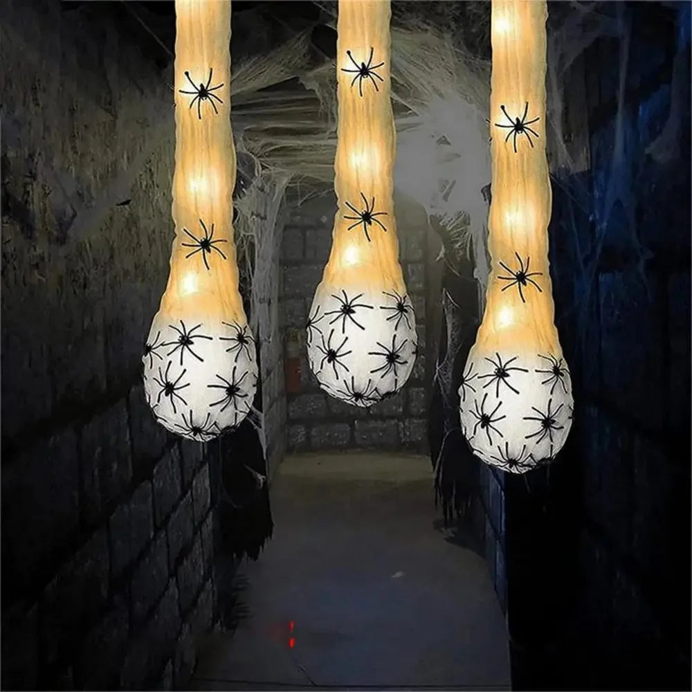 Decoración de Halloween, sacos de huevos de araña iluminados, decoración al aire libre, huevo de telaraña brillante, regalo iluminado para interiores para fiesta