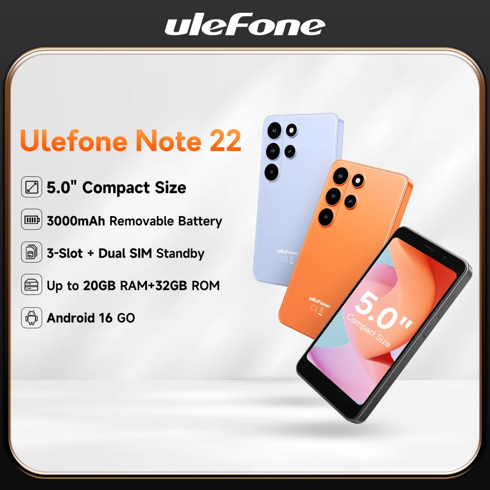 【Estreno mundial】Smartphone Ulefone Note 22 Mini de 5,0", Android 16, batería extraíble, teléfono móvil, doble SIM en espera, versión global