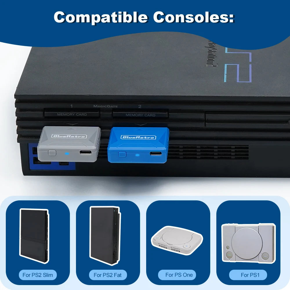 Adaptador receptor RetroScaler Mini Blueretro para PS1 PS One PS2 Compatible con controlador inalámbrico 8bitdo PS4 PS5 Xbox Series X