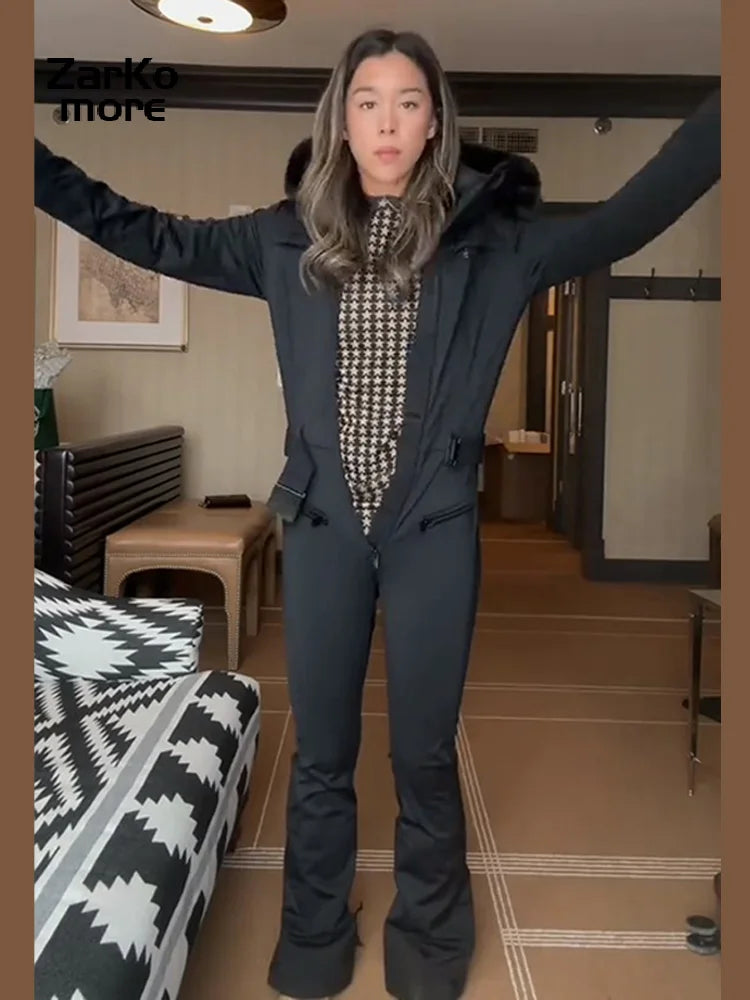 Mono de esquí con capucha para mujer, cuello alto, cremallera, cintura alta, cortavientos, ropa de abrigo, invierno 2026, novedad en ropa de esquí para mujer