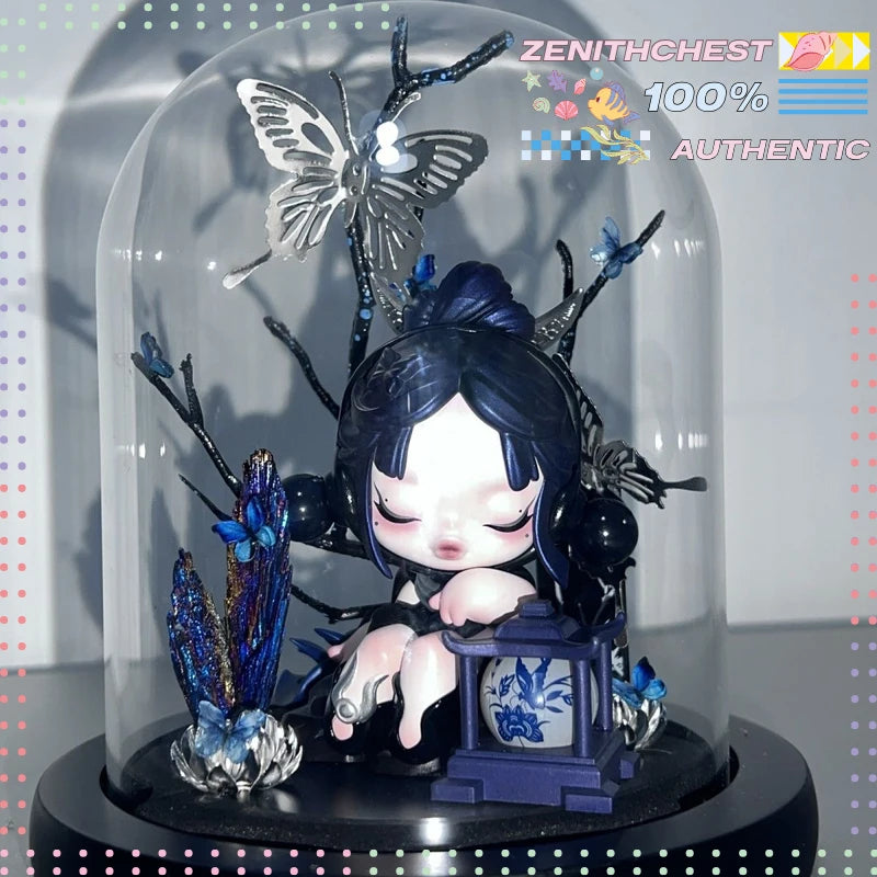 Vitrina de exhibición para figuras POPMART SKULLPANDA Lingdie - Cubierta de cristal premium a prueba de polvo, casa de muñecas, paisajismo DIY personalizado